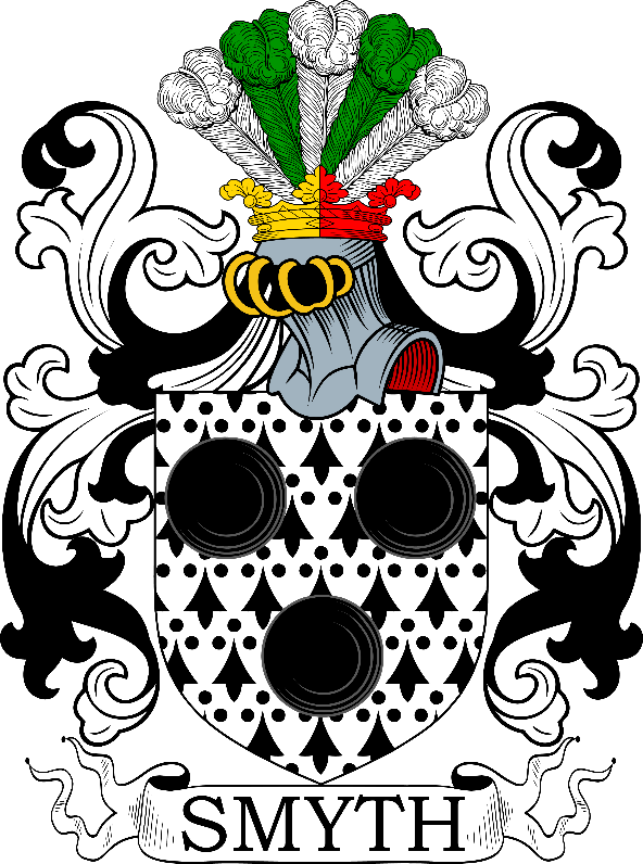 A black and white coat of arms with feathers

Description automatically generated