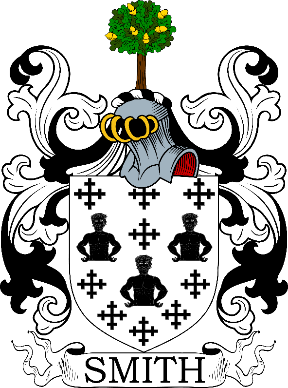 A black and white coat of arms with a tree and white swirls

Description automatically generated