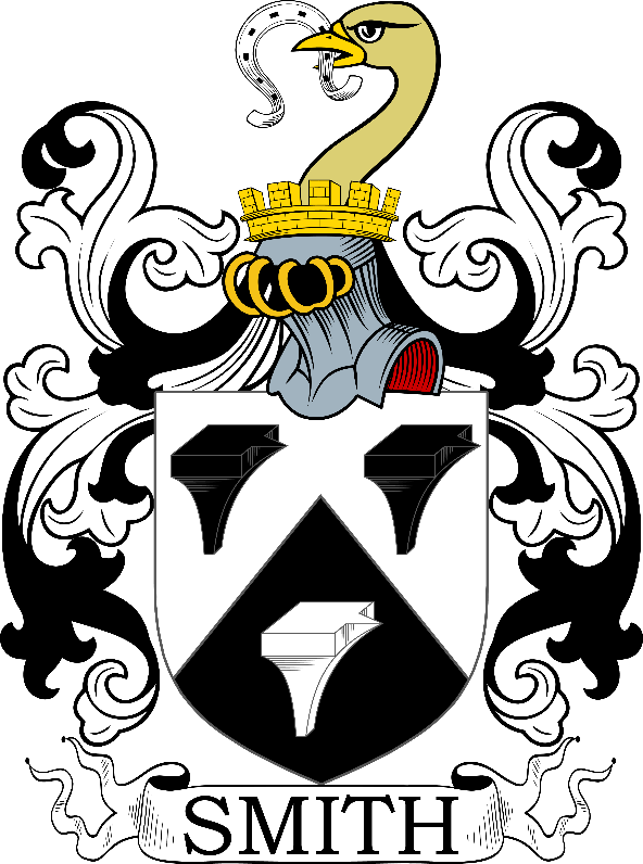 A black and white coat of arms with a crown and a black and white crest

Description automatically generated